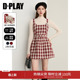 DPLAY2026年春季 红色连衣裙女气质小香风粗花呢裙子格纹短裙 新款