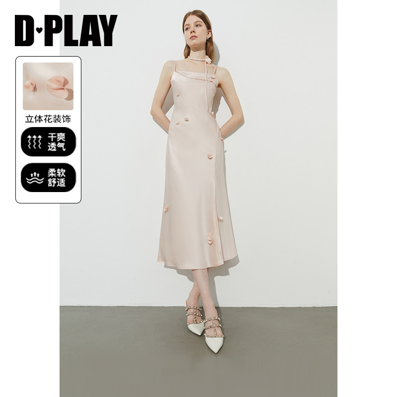 DPLAY【惠品】2025年夏季新款粉色缎面连衣裙女法式吊带礼服裙子,女装/女士精品,连衣裙,淘宝优惠券,粉丝福利购,淘宝优惠卷