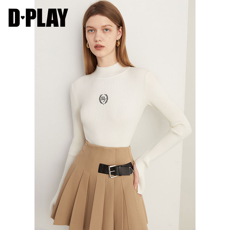 通勤刺绣DPLAY撞色图案半高领