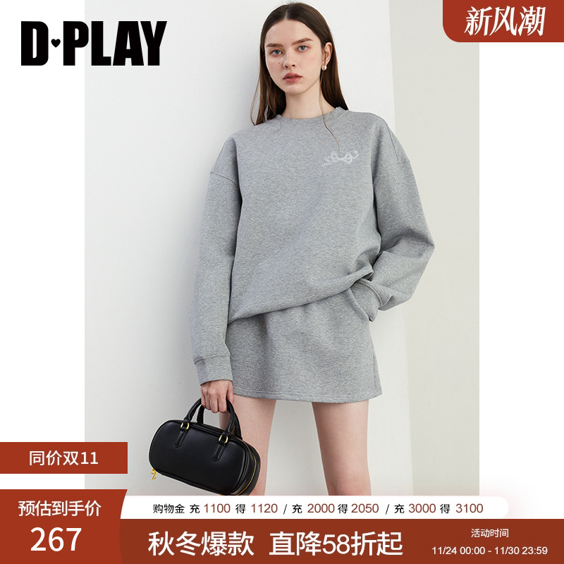 DPLAY通勤圆领蝴蝶结烫钻卫衣