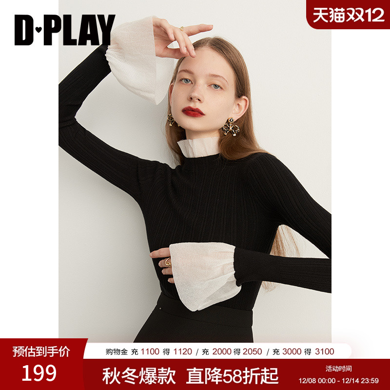 DPLAY花边领针织衫法式打底衫