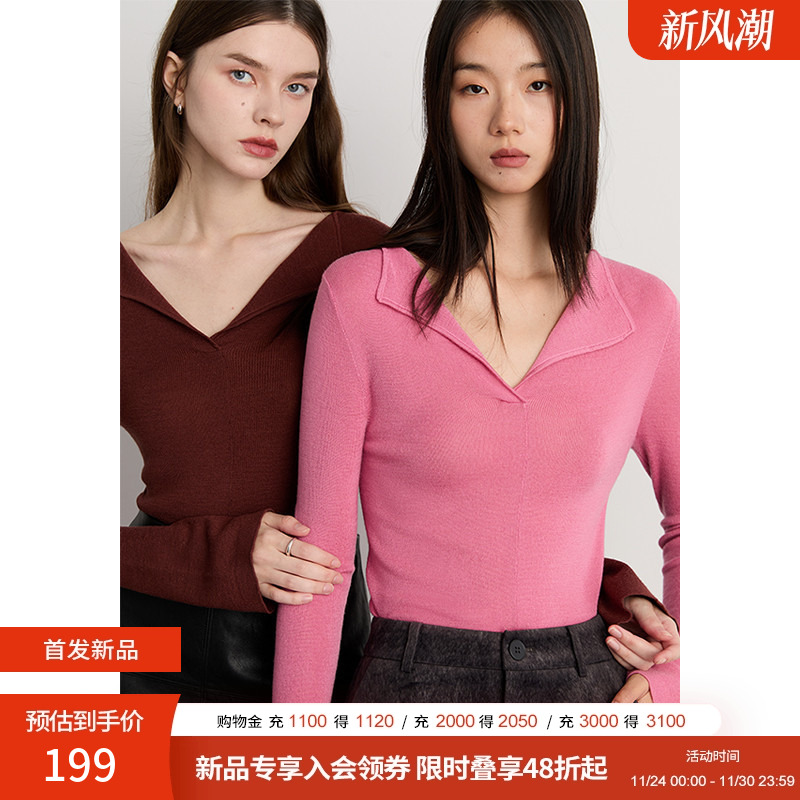 DPLAY2025年冬季新款棕色针织打底衫女洋气好看时尚针织衫上衣