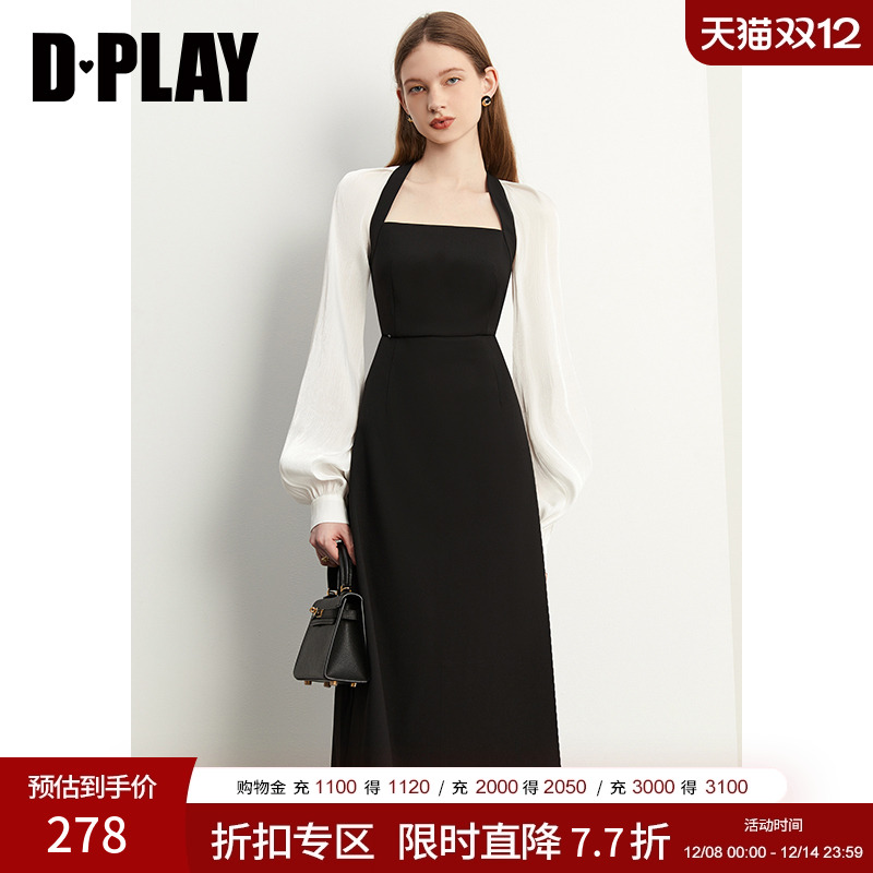 方领鎏光泡泡袖连衣裙