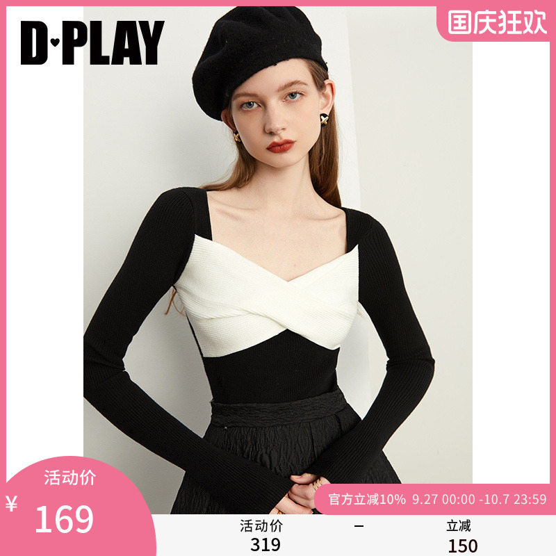 DPLAY方领针织衫熊猫色毛衣