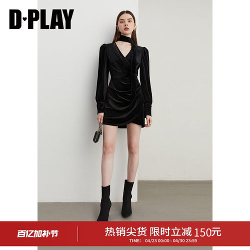 DPLAYV领飘带丝绒连衣裙