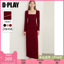 DPLAY初春连衣裙复古红色连衣裙闪钻礼服裙订婚礼服敬酒服回门服