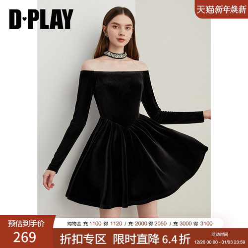 DPLAY法式长袖短裙丝绒连衣裙