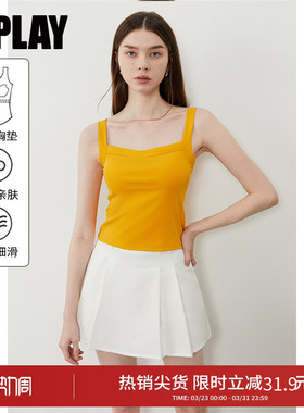 DPLAY【惠品】夏季黄色吊带背心女多巴胺一体式胸垫上衣