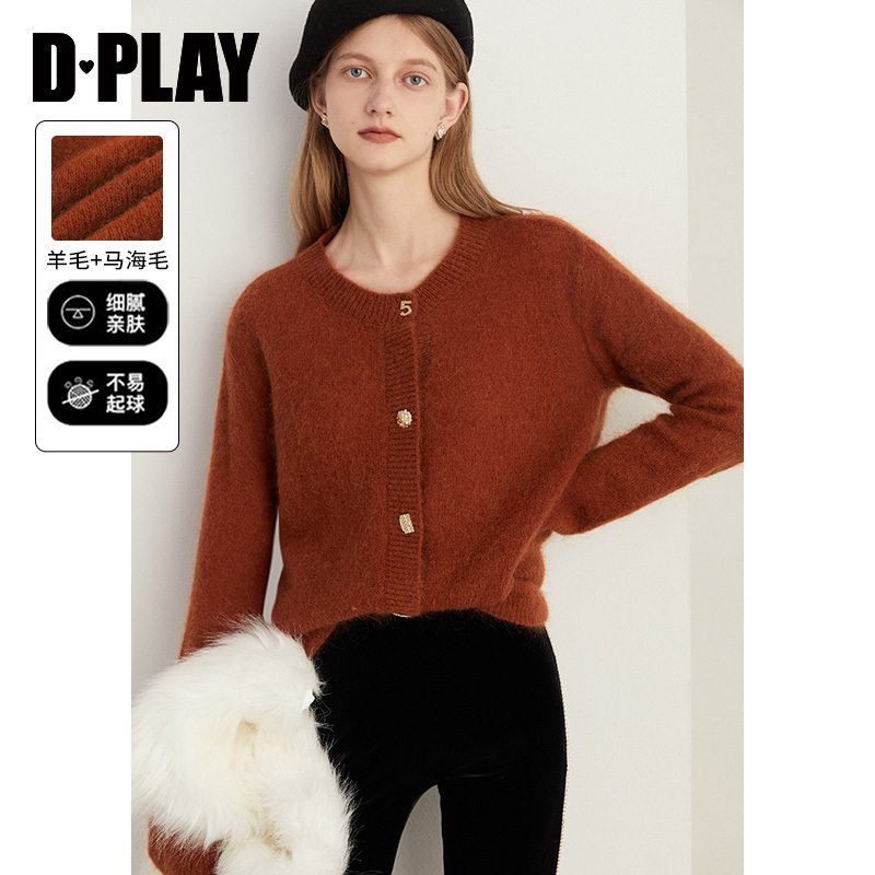 马海毛针织开衫DPLAY轻奢圆领