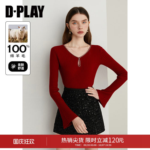 DPLAY100羊毛圆领红色上衣毛衣