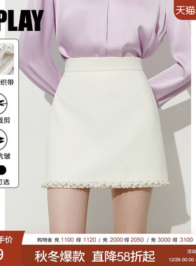 DPLAY2026年春季新款白色半身裙女气质独特好看流行短款裙子短裙