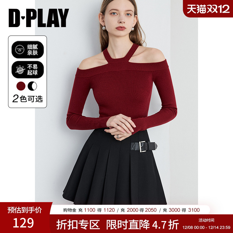 DPLAY长袖一字肩通勤针织衫