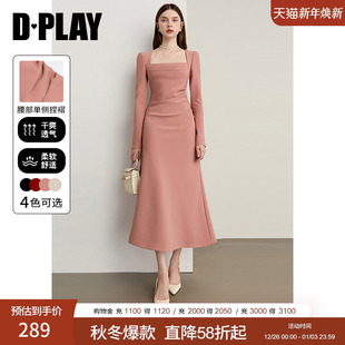 粉色方领气质法式 DPLAY 新款 2026年春季 连衣裙女 蜜恋衣橱系列