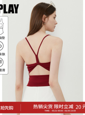 DPLAY【惠品】红色吊带背心女一体式胸垫多巴胺上衣2026夏季