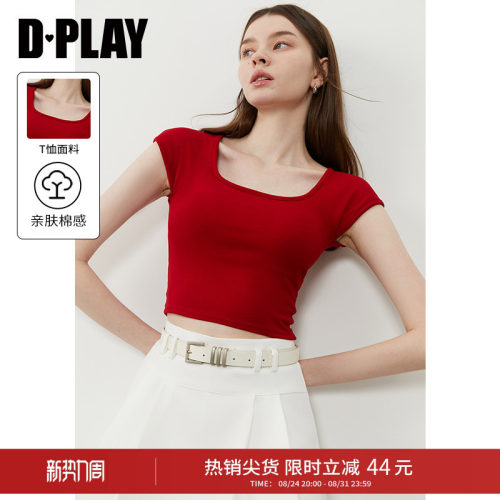 DPLAY方领带胸垫短款女T恤