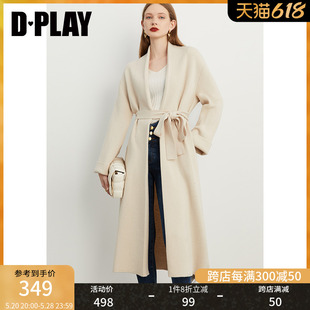 针织开衫 DPLAY 黑标 冬新慵懒气质含羊毛奶杏色中长款 外套