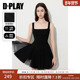 黑色吊带连衣裙女短款 DPLAY2025夏季 新款 拼接网纱裙子短裙小黑裙