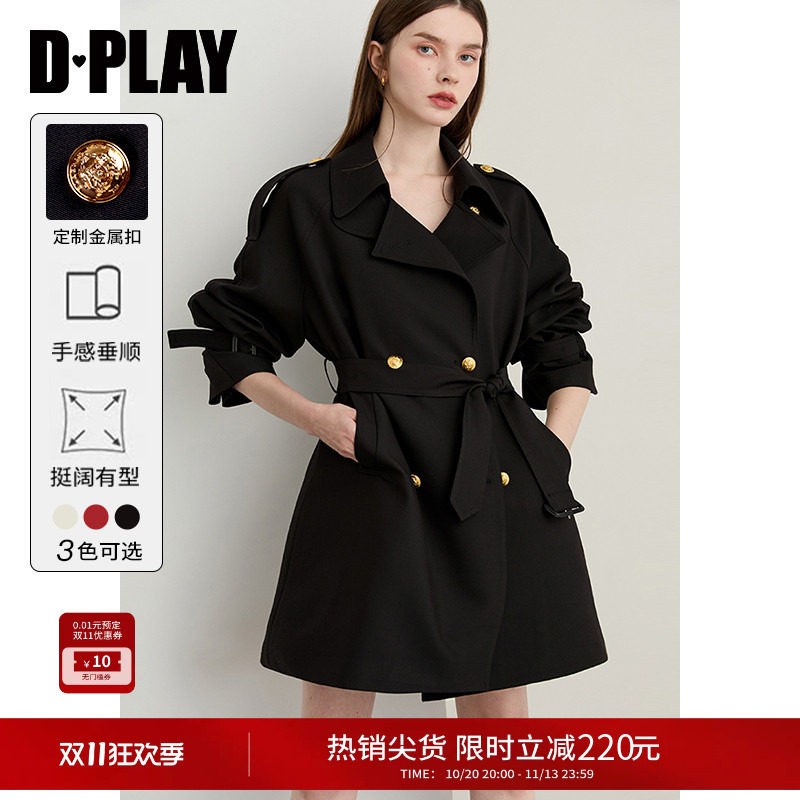 DPLAY黑色风衣外套女气质2026秋季新款好看收腰短款英伦上衣大衣