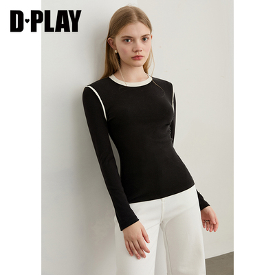 圆领撞色时尚气质修身上衣