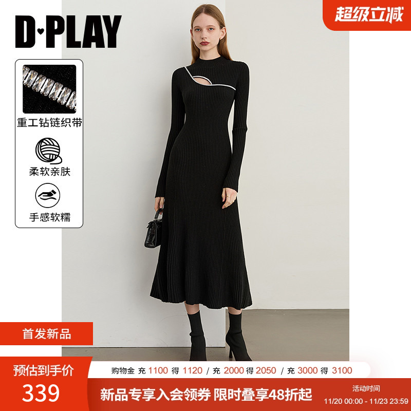 半高领，领口镂空，钻链装饰，正肩收腰版型