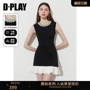 DPLAY【黑标】2025年夏季新款黑色连衣裙女重工短裙针织裙子