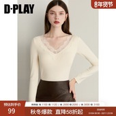 v领蕾丝花边修身 DPLAY 上衣 新款 米白上衣女款 惠品 2025年冬季