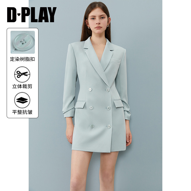DPLAY【时髦精系列】年秋季新款蓝色西装女流行西服连衣裙