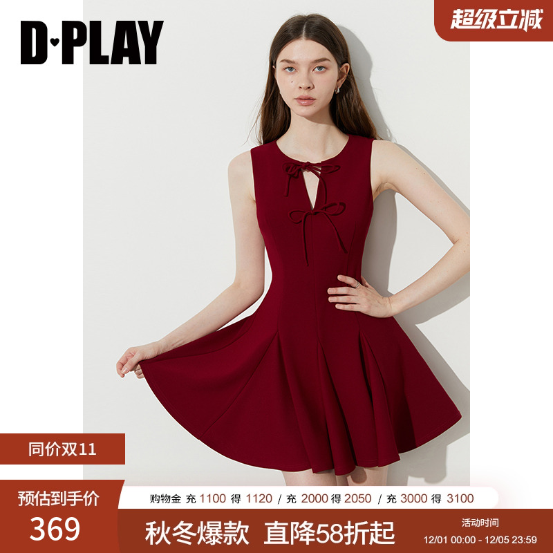 V领领型,无袖,前中领口系带蝴蝶结设计