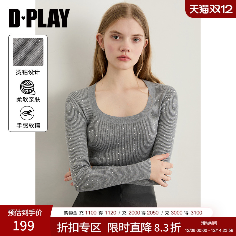 DPLAY低圆领套头通勤纯色针织衫