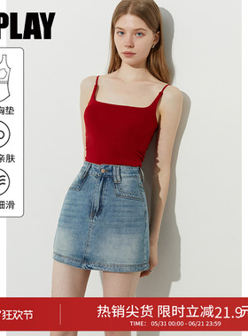DPLAY【惠品】夏季新款红色吊带背心女修身性感含胸垫上衣