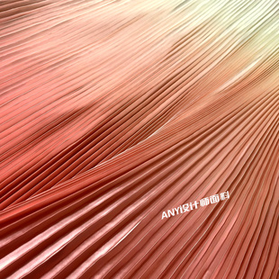 渐变柔软流光褶皱百褶布料 落霞橙红风琴褶古风汉服设计师DIY面料