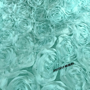 薄荷绿立体提花盘花朵小清新布料 伯克利连衣裙马卡龙设计师面料