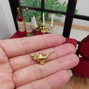 微缩食玩沙盘玩具场景娃娃屋配件迷你金色茶壶摆件 阿拉丁神灯