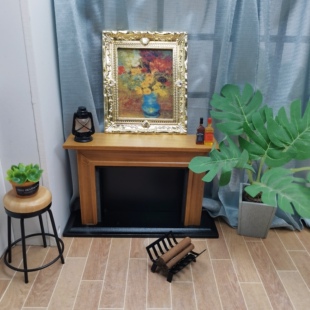 1:12娃娃屋迷你模型柴火壁炉烤炉摆件家具客厅微场景美式复古柴堆