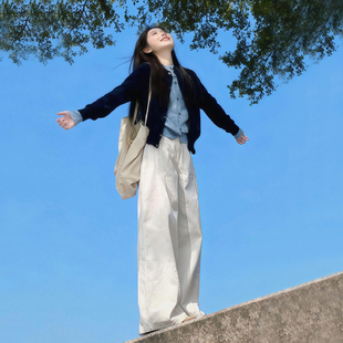 超火的一整套春季穿搭套装假两件针织开衫+阔腿裤显瘦洋气套装女