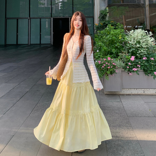 多巴胺穿搭一整套女2026春夏新款防晒针织开衫半身裙子两件套装裙