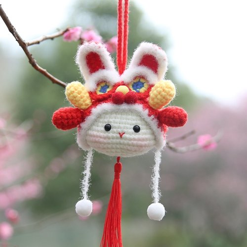 醒狮兔兔车载挂件diy手工编织