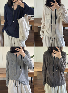 MMCC夏日清凉V领防晒空调衫 四色慵长袖懒半开领针织衫上衣女