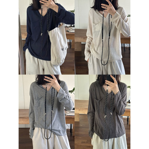 MMCC夏日清凉V领防晒空调衫 四色慵长袖懒半开领针织衫上衣女