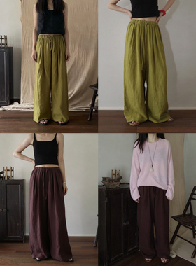 MMCC 100%亚麻 水洗微皱感宽松阔腿休闲长裤女2025松弛垂感有里布