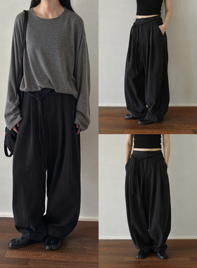MMCC进口料无性别黑色慵懒风山本裤松紧腰磨毛宽松阔腿裤长裤女