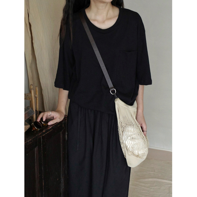 MMCC私服自留 强烈推荐无性别廓形亚麻棉黑T卷边领口贴袋抑菌衫