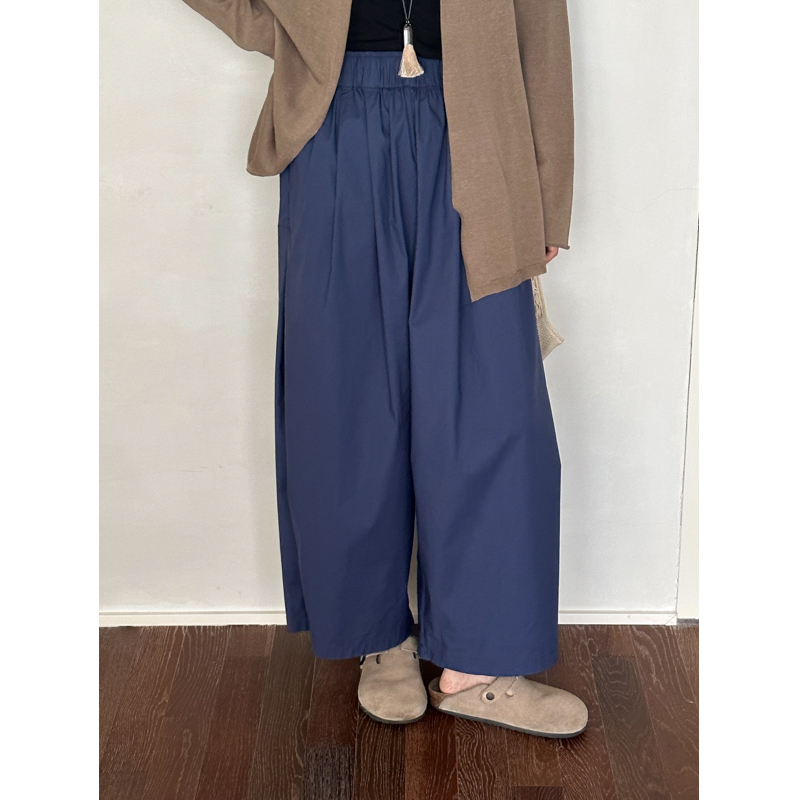 MMCC简约百搭休闲松紧腰阔腿裤裤腿压褶设计感长裤裤子女