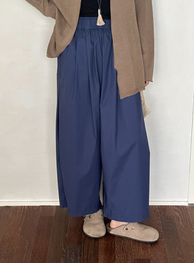 MMCC简约百搭休闲松紧腰阔腿裤裤腿压褶设计感长裤裤子女