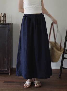 MMCC夏日的尽头是汉麻 气质老钱风深藏青 自然微皱花苞裙  半裙女