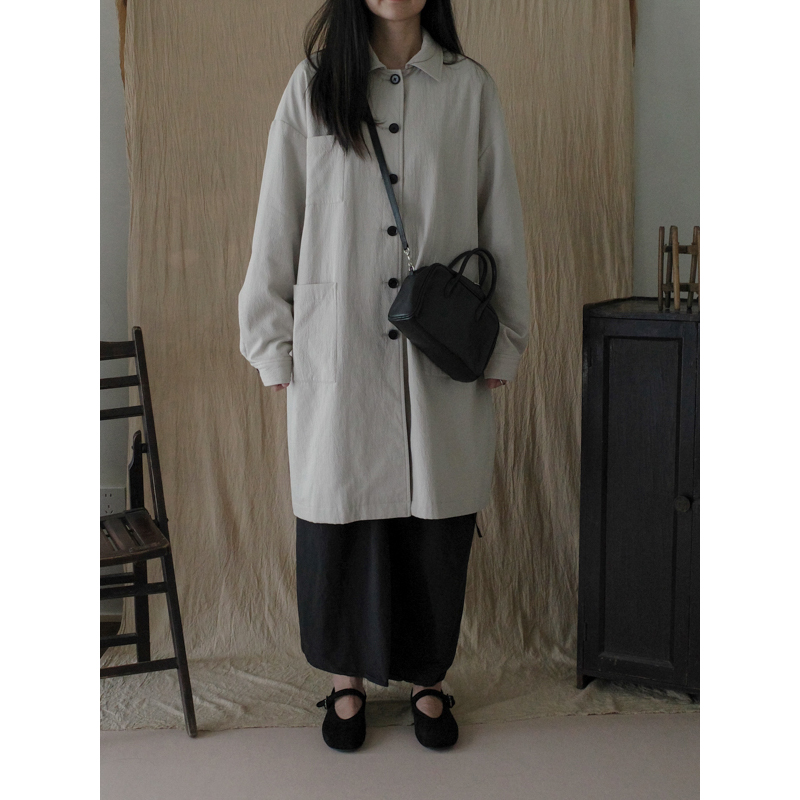 MMCC 进口料纯棉立体裁剪宽松大廓型复古休闲翻领长风衣外套女