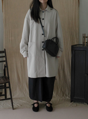 MMCC 进口料纯棉立体裁剪宽松大廓型复古休闲翻领长风衣外套女