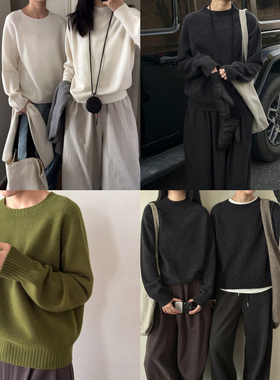 MMCC慵懒高品质绵羊毛圆领针织衫简约百搭半高领毛衣打底衫