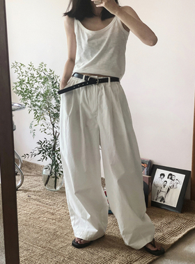 MMCC新款简约百搭宽松显瘦白色休闲裤阔腿直筒裤子女