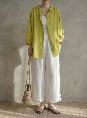 MMCC休闲百搭慵懒风宽松显瘦气质圆领衬衫上衣女